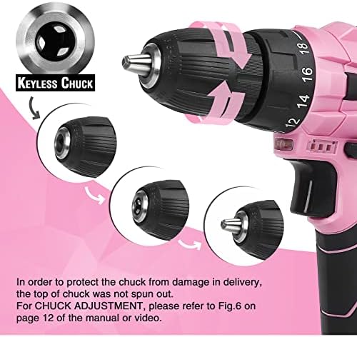 WORKPRO Pink Cordless Drill Driver Set, 12V Electric Screwdriver Driver Tool Kit, 3/8" Keyless Chuck, Charger and Storage Bag Included - Pink Ribbon - Image 4