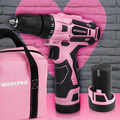 WORKPRO Pink Cordless Drill Driver Set, 12V Electric Screwdriver Driver Tool Kit, 3/8" Keyless Chuck, Charger and Storage Bag Included - Pink Ribbon - Image 3
