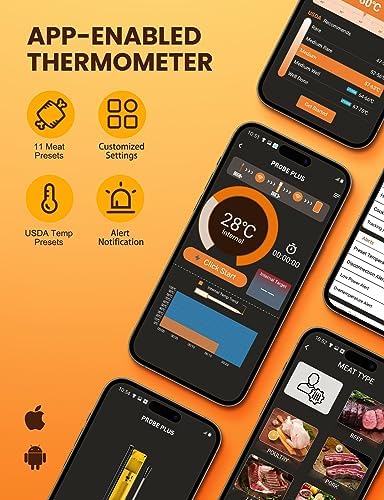 Wireless Meat Thermometer with 493FT Long Wireless Range, Instant Read Digital Food Thermometer, Smart APP Control, Charging Dock, Kitchen Thermometer for Roast, Oven, Grill, BBQ, Smoker, Rotisserie - Image 4