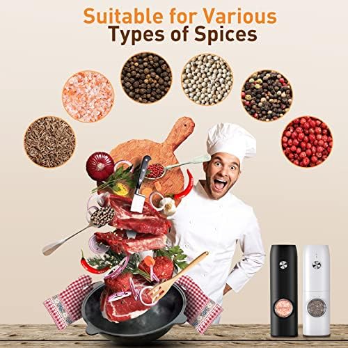 Electric Salt and Pepper Grinder Set (2 Pack), Rechargeable - No Battery Needed - Automatic Salt Pepper Mill Grinder, Adjustable Coarseness, LED Light, One-Hand Operation for Kitchen BBQ - Image 5