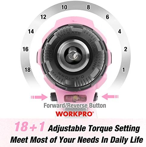 WORKPRO 12V Pink Cordless Drill Driver and Home Tool Kit, Hand Tool Set for DIY, Home Maintenance, 14-inch Storage Bag Included - Pink Ribbon - Image 5