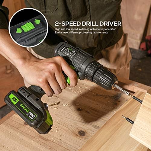 GALAX PRO Cordless Drill Driver/Impact Driver with 1pcs 1.3Ah Lithium-Ion Batteries, Charger Kit, 11pcs Accessories and Tool Bag - Image 7