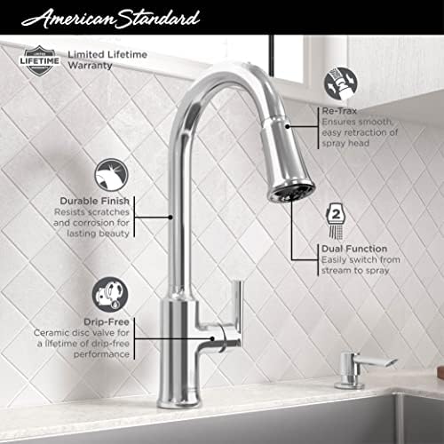 American Standard 7421300.075 Raviv Pull-Down Kitchen Faucet with Sprayer and Soap Dispenser Stainless Steel - Image 3