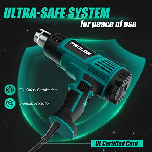 Heat Gun, PRULDE Variable Temperature Settings 122℉~1202℉ Fast Heat Hot Air Gun with 6.56Ft UL Cord for Vinyl Wrap, Crafts, Shrink Tubing/Wrapping, Wire Connectors, Paint Removal HG0240-US - Image 5
