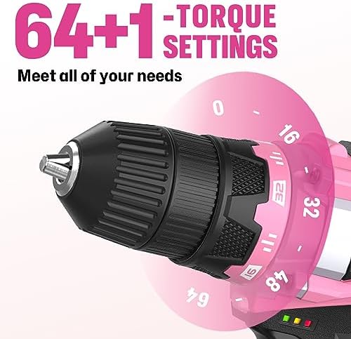Bielmeier 20V Pink Cordless Drill Set, Power drill kit with Lithium-Ion and charger,3/8 inches Keyless Chuck, Electric Drill with Variable Speed, LED and 29pcs Drill,for Home DIY and Repair - Image 3