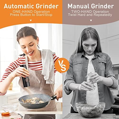 Electric Salt and Pepper Grinder Set (2 Pack), Rechargeable - No Battery Needed - Automatic Salt Pepper Mill Grinder, Adjustable Coarseness, LED Light, One-Hand Operation for Kitchen BBQ - Image 3