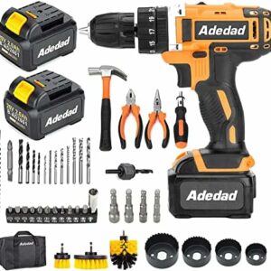 Adedad 20V Cordless Drill Set Electric Power Drill Kit with 2 Batteries and Charger,300 in-lbs Torque, 3/8 Inch Keyless Chuck, 23+1 Position,2 Variable Speed, LED Light and 48pcs Accessories