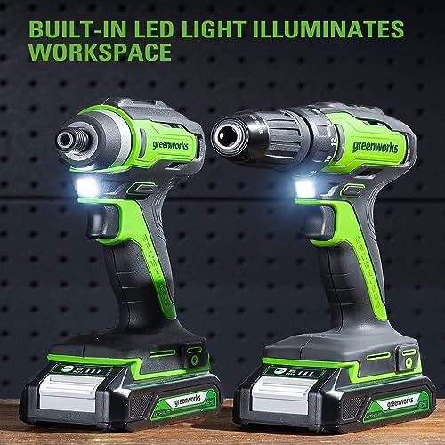 Greenworks 24V 5pcs Brushless Power Tool Combo kit: 310 in. -lbs Drill Driver, 1950 In. Ibs Impact Driver, Reciprocating Saw, Circular Saw, Flashlight With 2 * 2Ah Batteries & Fast Charger - Image 6