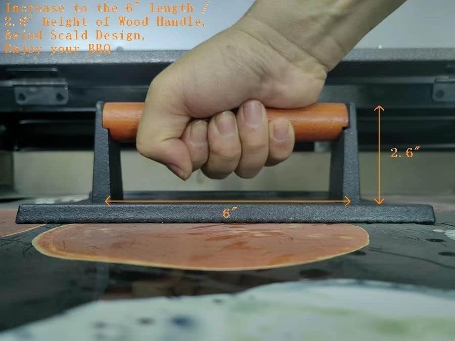 Firsgrill Burger Press 7.08" Round & 8.3‘’X4.3”Rectangle Heavy-Duty Cast Iron Smash Meat Steak With Wood Handle for Blackstone Camp chef Pitboss Weber Treager Griddle Grills (Round & Rectangle) - Image 3