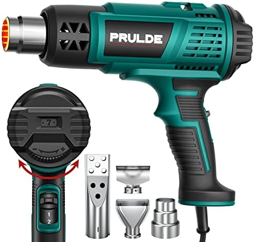 Heat Gun, PRULDE Variable Temperature Settings 122℉~1202℉ Fast Heat Hot Air Gun with 6.56Ft UL Cord for Vinyl Wrap, Crafts, Shrink Tubing/Wrapping, Wire Connectors, Paint Removal HG0240-US