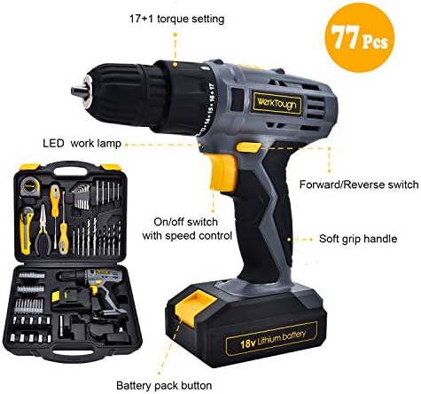 Uniteco 77PCS 18/20V Cordless Drill Screwdriver Tool Set Home Repair Set Combo Kit Tool Kit - Image 2