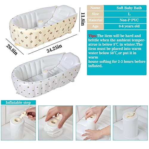 Mink Newborn to Toddler Bath Tub,Inflatable Baby Bathtub with Built-in Air Pump,Portable Travel Shower Basin with Back Support, Deflates and Folds Easily (Bear tub) - Image 4
