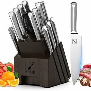 Knife Set, imarku 16 PCS High Carbon Japanese Stainless Steel Knife Sets for Kitchen with Block, Ultra Sharp Kitchen Knife Set with Sharpener Chef Knife Set, Dishwasher Safe