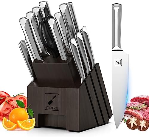 Knife Set, imarku 16 PCS High Carbon Japanese Stainless Steel Knife Sets for Kitchen with Block, Ultra Sharp Kitchen Knife Set with Sharpener Chef Knife Set, Dishwasher Safe
