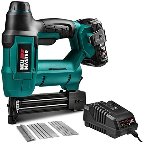 Cordless Nail Gun Battery Powered, NEU MASTER Battery Brad Nailer/Staple Gun NTC0023, 20V Max. 2.0Ah Battery and Charger Included for Upholstery, Woodworking and Carpentry