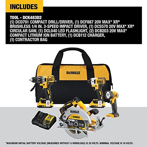 DEWALT 20V MAX Power Tool Combo Kit, 4-Tool Cordless Power Tool Set with 2 Batteries and Charger (DCK483D2) - Image 6