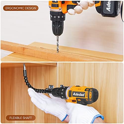 Adedad 20V Cordless Drill Set Electric Power Drill Kit with 2 Batteries and Charger,300 in-lbs Torque, 3/8 Inch Keyless Chuck, 23+1 Position,2 Variable Speed, LED Light and 48pcs Accessories - Image 5