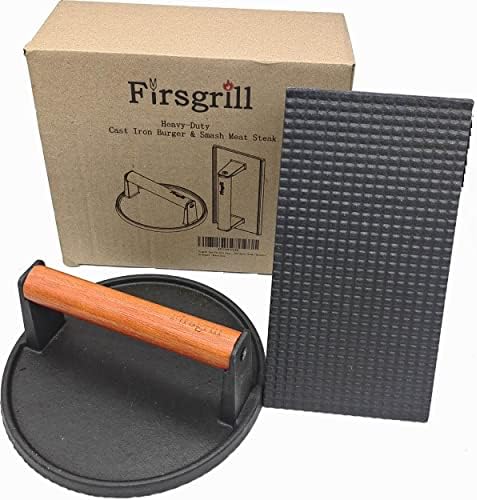 Firsgrill Burger Press 7.08" Round & 8.3‘’X4.3”Rectangle Heavy-Duty Cast Iron Smash Meat Steak With Wood Handle for Blackstone Camp chef Pitboss Weber Treager Griddle Grills (Round & Rectangle) - Image 9