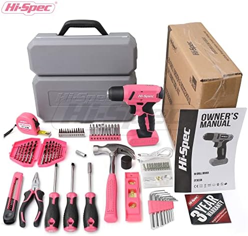 Hi-Spec 58pc Pink 8V USB Electric Drill Driver & Household Tool Kit Set With Variable Speed DIY Cordless Power Screwdriver - Image 7