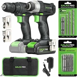 GALAX PRO Cordless Drill Driver/Impact Driver with 1pcs 1.3Ah Lithium-Ion Batteries, Charger Kit, 11pcs Accessories and Tool Bag