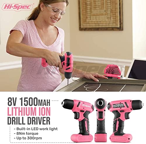 Hi-Spec 58pc Pink 8V USB Electric Drill Driver & Household Tool Kit Set With Variable Speed DIY Cordless Power Screwdriver - Image 3