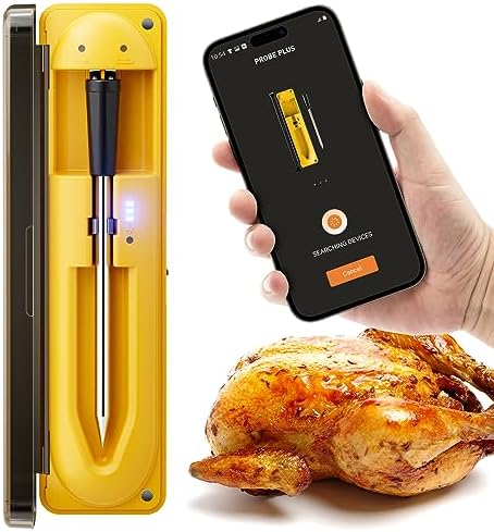 Wireless Meat Thermometer with 493FT Long Wireless Range, Instant Read Digital Food Thermometer, Smart APP Control, Charging Dock, Kitchen Thermometer for Roast, Oven, Grill, BBQ, Smoker, Rotisserie