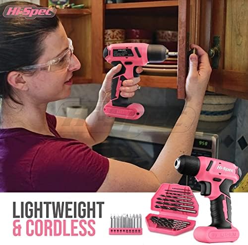 Hi-Spec 58pc Pink 8V USB Electric Drill Driver & Household Tool Kit Set With Variable Speed DIY Cordless Power Screwdriver - Image 4