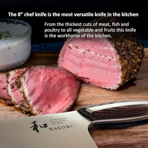 [NAGOMI] 8 inch Chef Knife | 440A Molybdenum Steel Ultra Sharp Professional Japanese Kitchen Cooking Knife with Ergonomic Handle for Thick Meat and Fish | Stylish Gift Box - Image 2