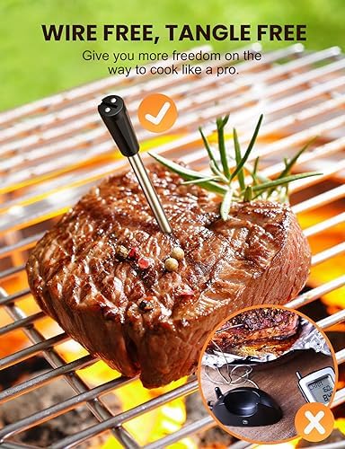 Wireless Meat Thermometer with 493FT Long Wireless Range, Instant Read Digital Food Thermometer, Smart APP Control, Charging Dock, Kitchen Thermometer for Roast, Oven, Grill, BBQ, Smoker, Rotisserie - Image 5