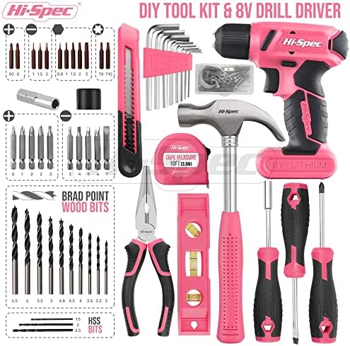 Hi-Spec 58pc Pink 8V USB Electric Drill Driver & Household Tool Kit Set With Variable Speed DIY Cordless Power Screwdriver - Image 2