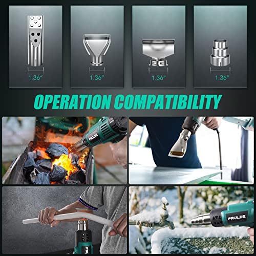 Heat Gun, PRULDE Variable Temperature Settings 122℉~1202℉ Fast Heat Hot Air Gun with 6.56Ft UL Cord for Vinyl Wrap, Crafts, Shrink Tubing/Wrapping, Wire Connectors, Paint Removal HG0240-US - Image 7