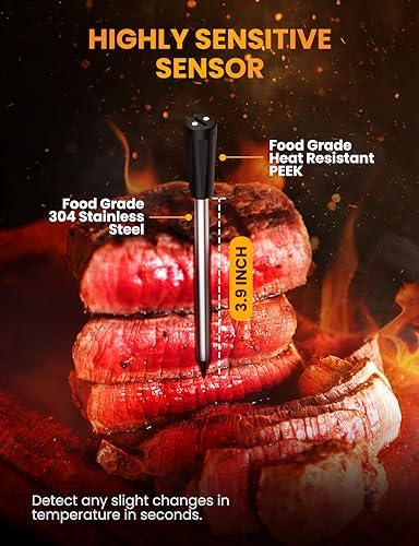 Wireless Meat Thermometer with 493FT Long Wireless Range, Instant Read Digital Food Thermometer, Smart APP Control, Charging Dock, Kitchen Thermometer for Roast, Oven, Grill, BBQ, Smoker, Rotisserie - Image 3