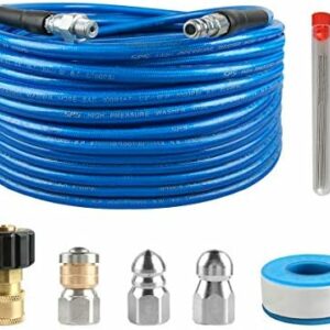 Sooprinse High Pressure Washer Sewer Jetter Kit, Button Nozzle and Rotating Sewer Jetting Nozzle, Pressure Washer Sewer Washer Kit, 50FT Drain Cleaning Hose, 3000 PSI