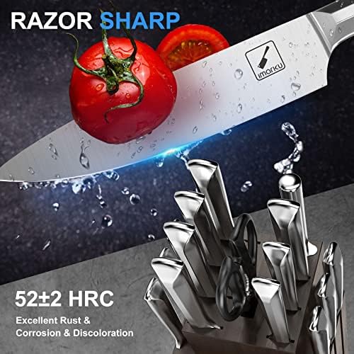 Knife Set, imarku 16 PCS High Carbon Japanese Stainless Steel Knife Sets for Kitchen with Block, Ultra Sharp Kitchen Knife Set with Sharpener Chef Knife Set, Dishwasher Safe - Image 5