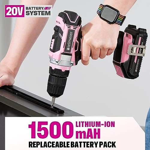 Bielmeier 20V Pink Cordless Drill Set, Power drill kit with Lithium-Ion and charger,3/8 inches Keyless Chuck, Electric Drill with Variable Speed, LED and 29pcs Drill,for Home DIY and Repair - Image 5