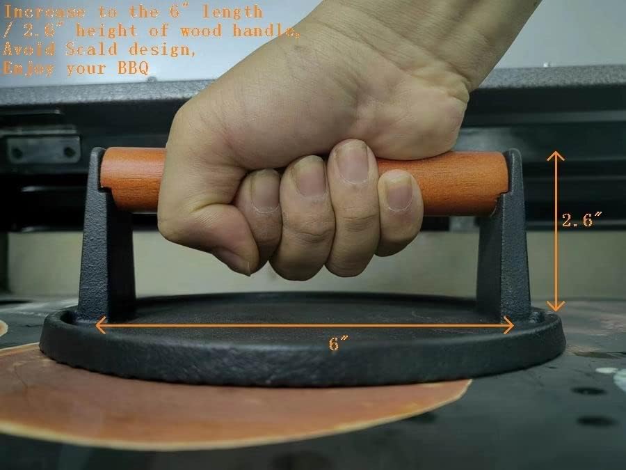 Firsgrill Burger Press 7.08" Round & 8.3‘’X4.3”Rectangle Heavy-Duty Cast Iron Smash Meat Steak With Wood Handle for Blackstone Camp chef Pitboss Weber Treager Griddle Grills (Round & Rectangle) - Image 6