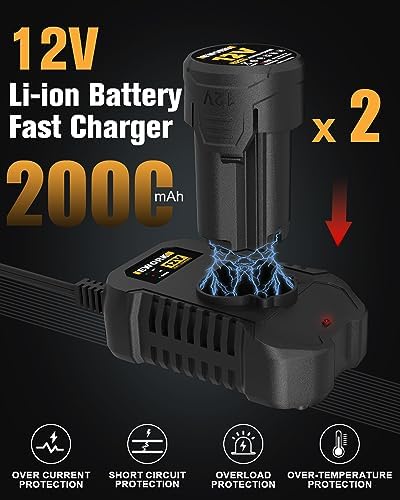 EWORK Cordless Drill and Impact Driver Set, 12V Compact Brushless 1/4 Impact Driver 3/8 Power Drill Cordless with (2) 2.0Ah Battery, Fast Charger, Tool Bag, Electric Drill Driver Power Tool Combo Kits - Image 5