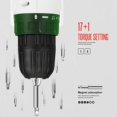 GALAX PRO 12V Light Weight Cordless Drill Driver with Work Light, Max Torque 18N.m, 3/8 Inch Keyless Chuck, 17+1 Position, Single Speed 0-800RPM, Streamlined Design - Image 6