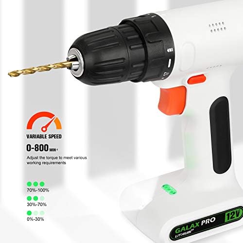 GALAX PRO 12V Light Weight Cordless Drill Driver with Work Light, Max Torque 18N.m, 3/8 Inch Keyless Chuck, 17+1 Position, Single Speed 0-800RPM, Streamlined Design - Image 4