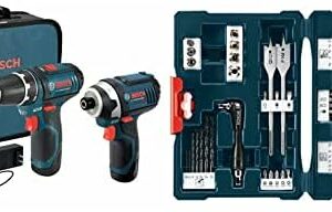 BOSCH CLPK22-120 12V Max Cordless 2-Tool 3/8 in. Drill/Driver and 1/4 in. Impact Driver Combo Kit with 2 Batteries, Charger and Case & Bosch MS4041 41-Piece Drill and Drive Bit Set