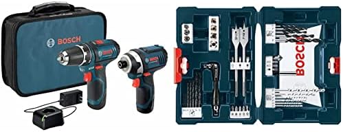 BOSCH CLPK22-120 12V Max Cordless 2-Tool 3/8 in. Drill/Driver and 1/4 in. Impact Driver Combo Kit with 2 Batteries, Charger and Case & Bosch MS4041 41-Piece Drill and Drive Bit Set