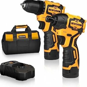 EWORK Cordless Drill and Impact Driver Set, 12V Compact Brushless 1/4 Impact Driver 3/8 Power Drill Cordless with (2) 2.0Ah Battery, Fast Charger, Tool Bag, Electric Drill Driver Power Tool Combo Kits