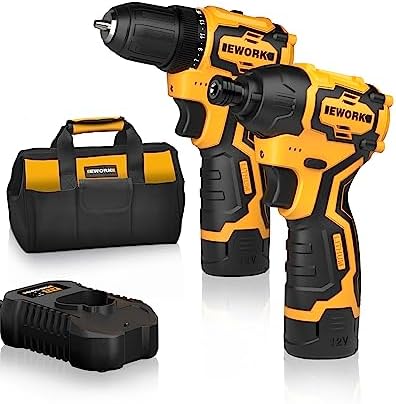 EWORK Cordless Drill and Impact Driver Set, 12V Compact Brushless 1/4 Impact Driver 3/8 Power Drill Cordless with (2) 2.0Ah Battery, Fast Charger, Tool Bag, Electric Drill Driver Power Tool Combo Kits