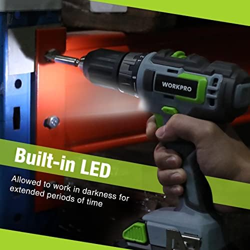 WORKPRO 20V Cordless Drill Driver Kit, 3/8'' Keyless Chuck, 2.0 Ah Li-ion Battery, 1 Hour Fast Charger and 11-inch Green Storage Bag Included - Image 6