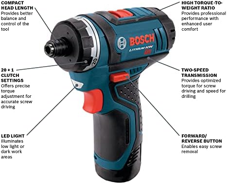 Bosch PS21-2A 12V Max 2-Speed Pocket Driver Kit with 2 Batteries, Charger and Case , Blue - Image 2