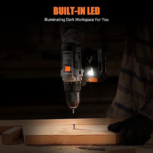 WORKSITE Cordless Drill/Driver Set with 1/2" Metal Chuck, Power Drill Kit with 442 In-lb Torque, 2-Speed Transmission, 2.0A Battery, Fast Charger and 40pcs Accessories - Image 5