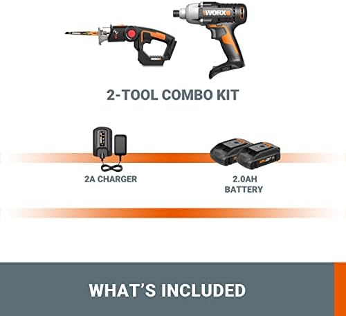 WORX 20V Cordless Power Tool Combo Kit WX914L AXIS Precision Cutting Jigsaw & 1/4 Inch Impact Driver, 2in1 Reciprocating Saw & Drill Driver, PowerShare, 2 * 2.0Ah Batteries & Charger Included - Image 6