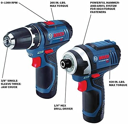 BOSCH CLPK22-120 12V Max Cordless 2-Tool 3/8 in. Drill/Driver and 1/4 in. Impact Driver Combo Kit with 2 Batteries, Charger and Case & Bosch MS4041 41-Piece Drill and Drive Bit Set - Image 3