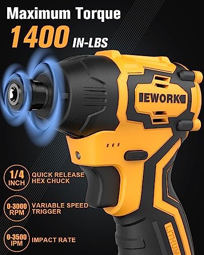 EWORK Cordless Drill and Impact Driver Set, 12V Compact Brushless 1/4 Impact Driver 3/8 Power Drill Cordless with (2) 2.0Ah Battery, Fast Charger, Tool Bag, Electric Drill Driver Power Tool Combo Kits - Image 3