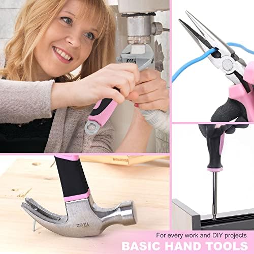 FASTPRO Pink Tool Set, 220-Piece Lady's Home Repairing Tool Kit with 12-Inch Wide Mouth Open Storage Tool Bag - Image 6